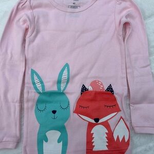 Kids Pink Long Sleeve Shirt with Bunny and Fox Print